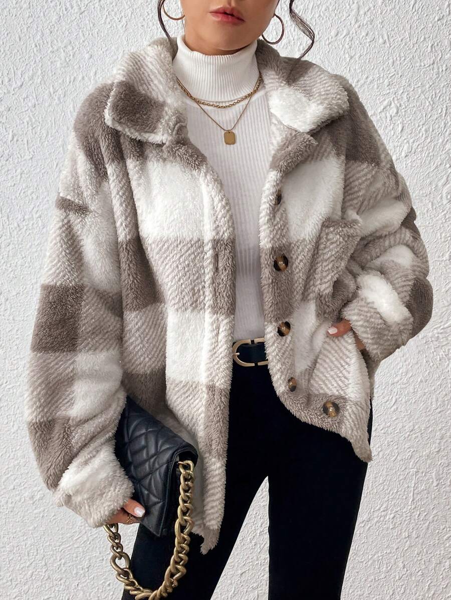 Oversized teddy shacket dames, Kaki - afbeelding 9