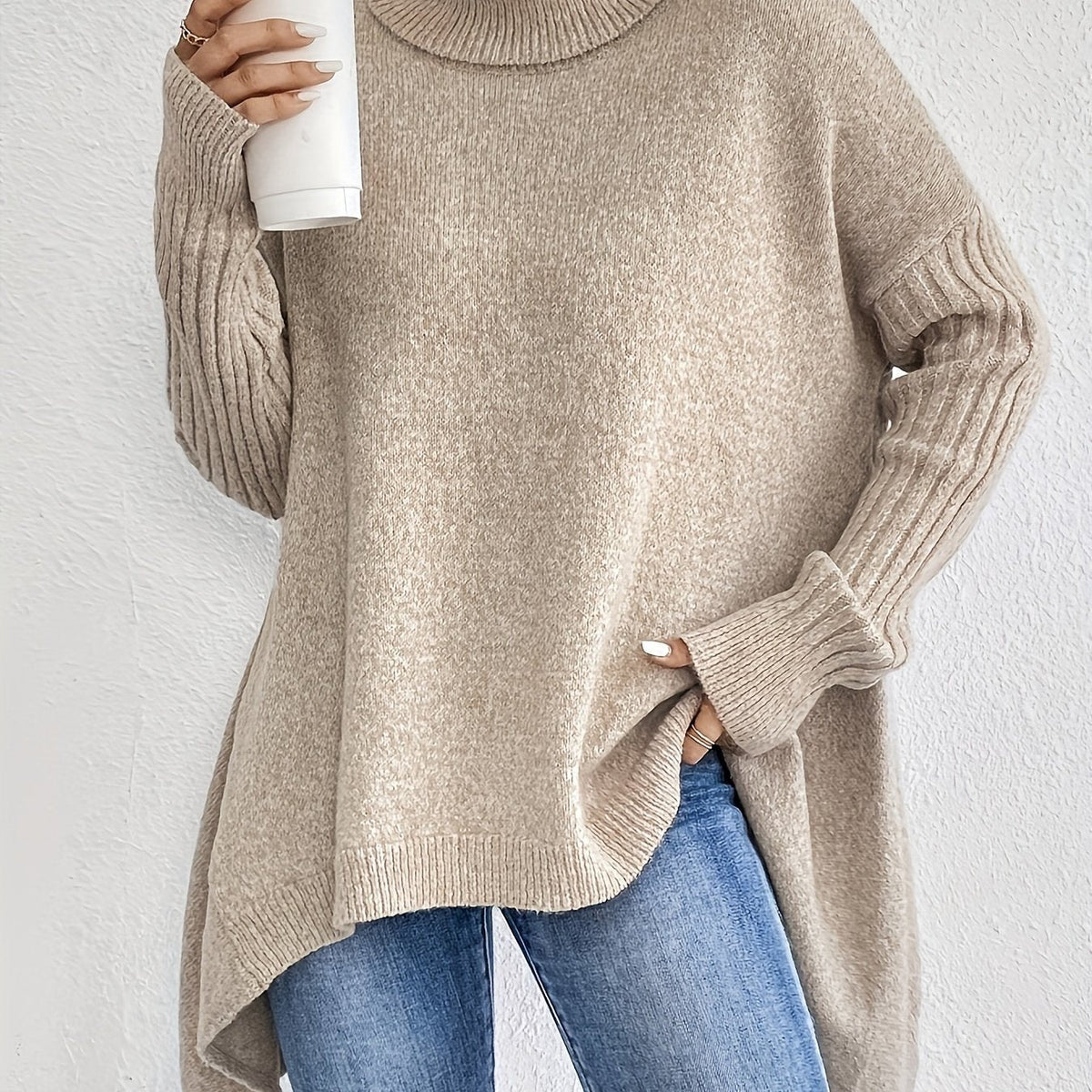 Oversized trui dames, Beige - afbeelding 11
