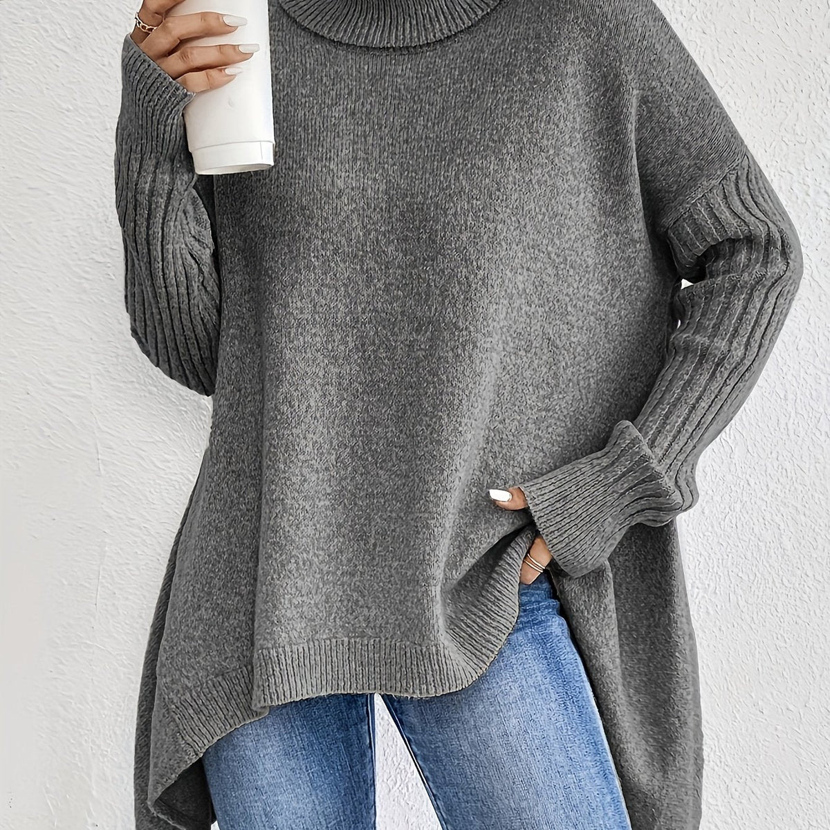 Oversized trui dames, Grijs - afbeelding 12