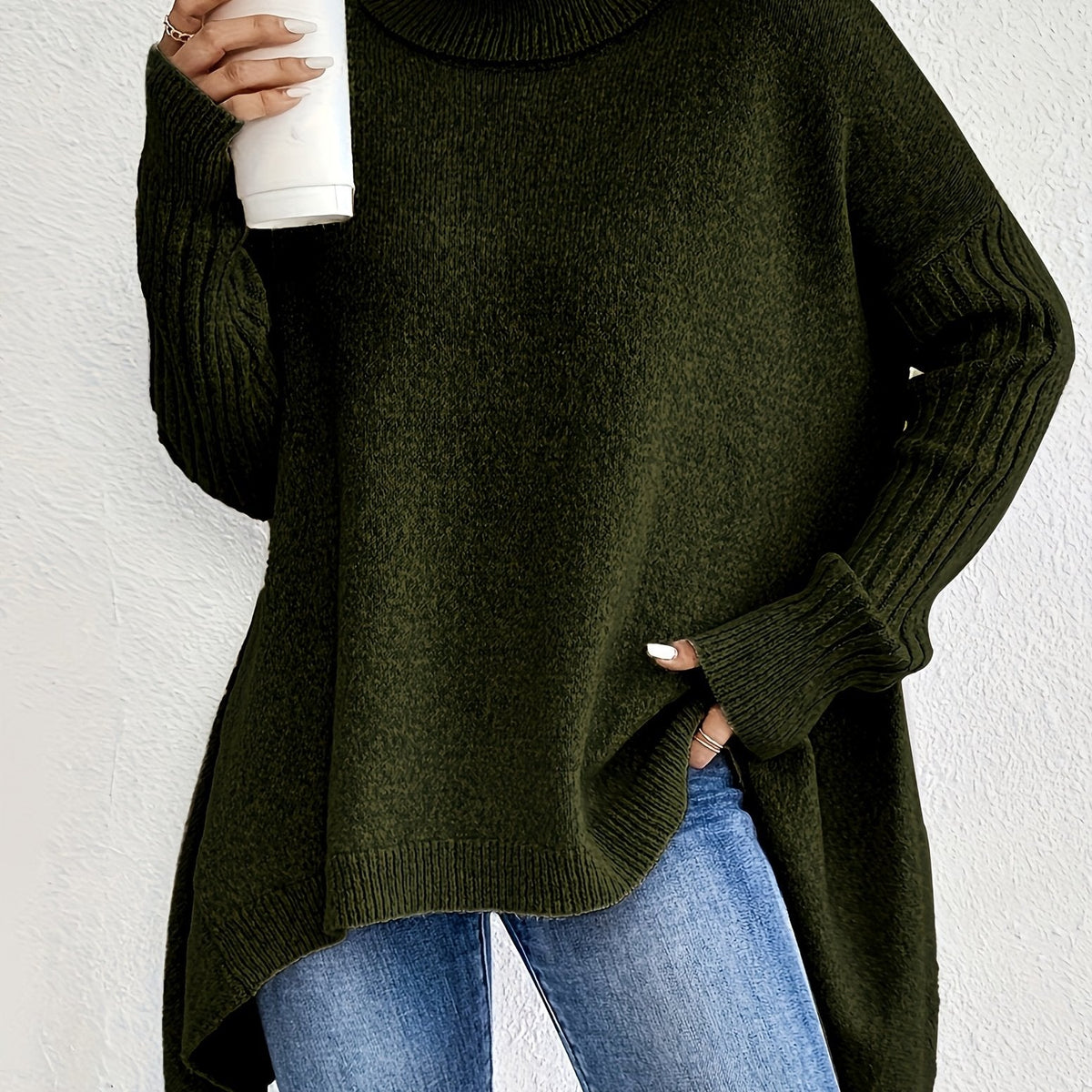 Oversized trui dames, Donkergroen - afbeelding 13