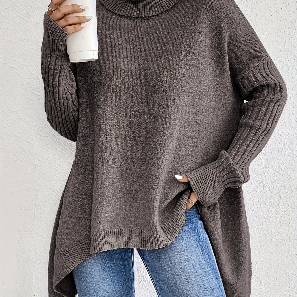 Oversized trui dames, Taupe - afbeelding 14