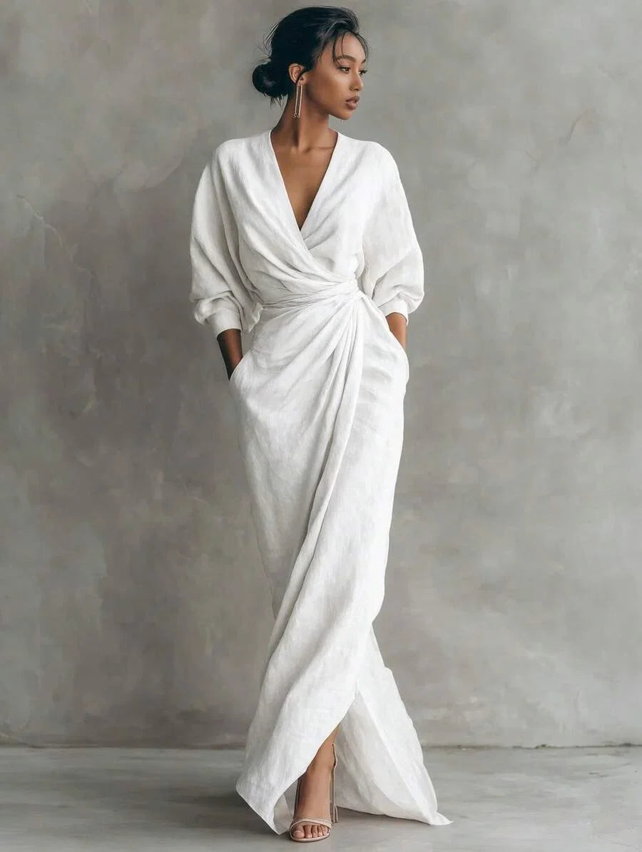 Overslag maxi jurk dames, Wit - afbeelding 2
