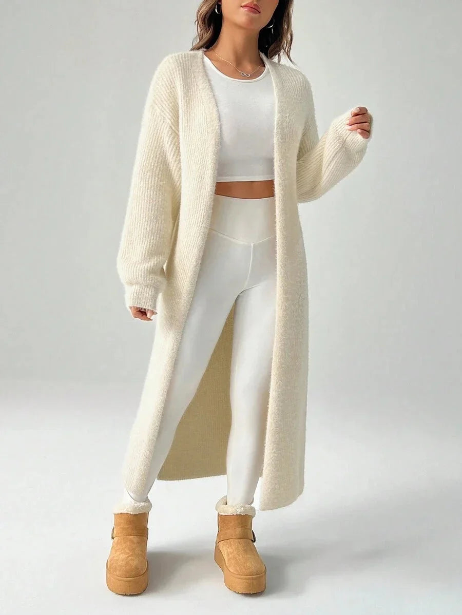 Pluizig lang vest dames, Beige - afbeelding 1