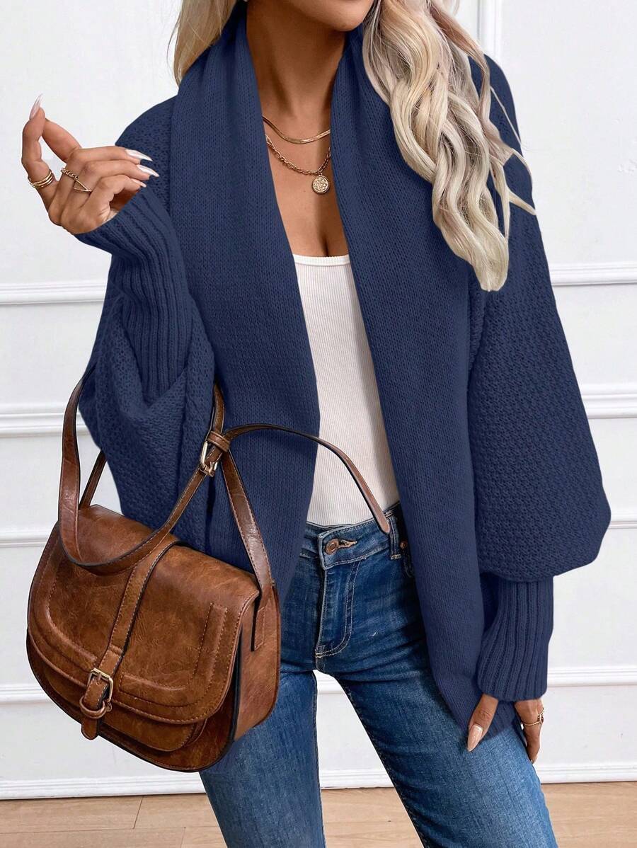 Ruime cardigan dames met sjaalkraag, marineblauw - afbeelding 15