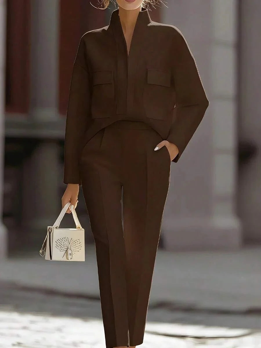 Ruime co-ord set dames, koffiebruin - afbeelding 9