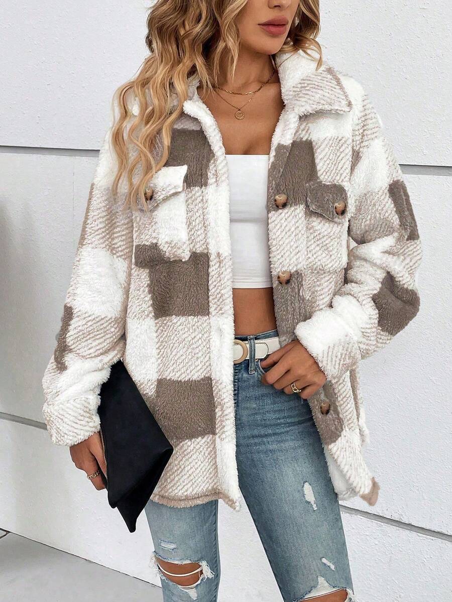 Ruime teddy shacket dames - afbeelding 3