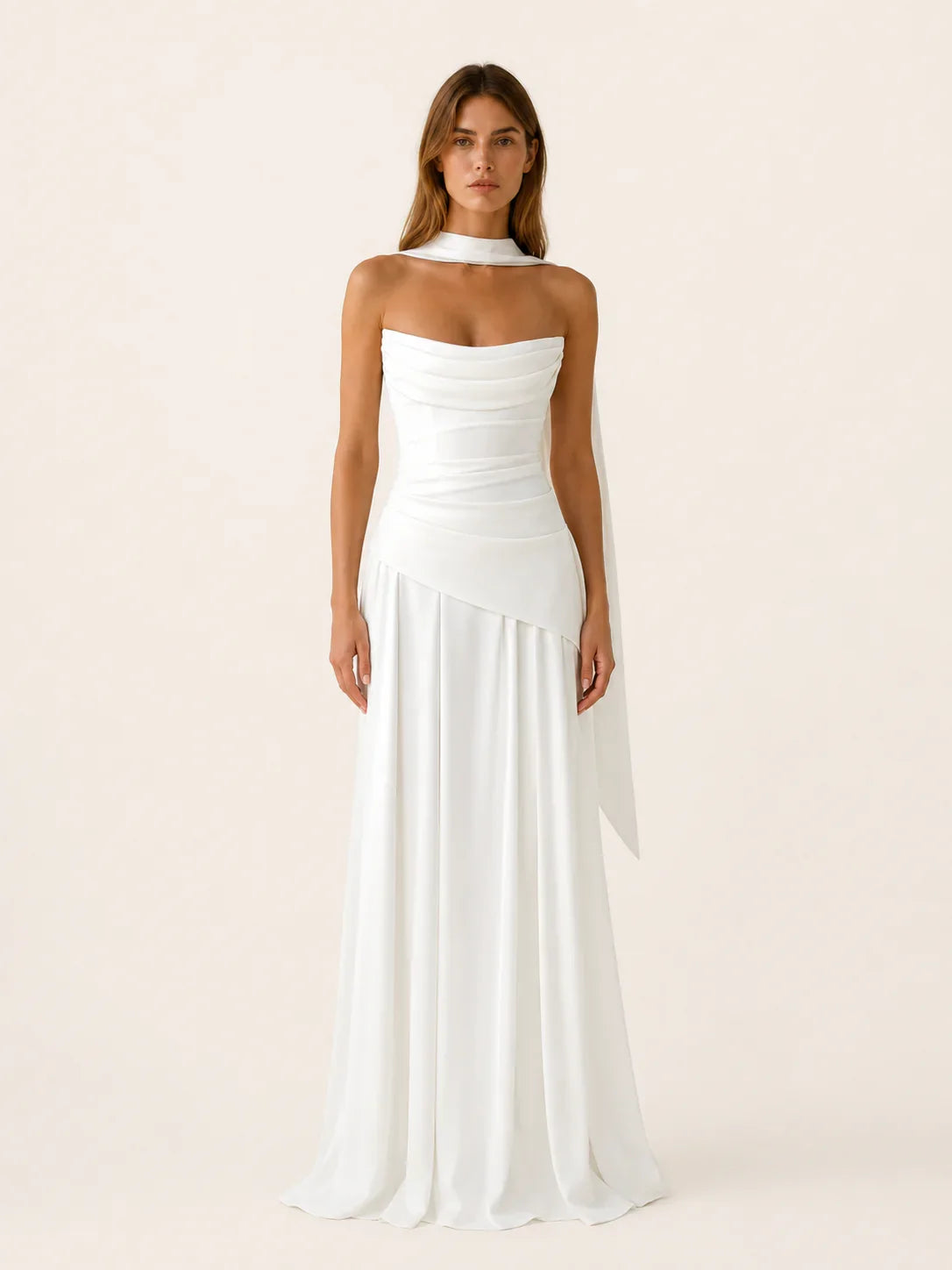 Strapless maxi jurk dames, wit - afbeelding 6