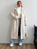 Lange trenchcoat dames met ceintuur, beige - afbeelding 1