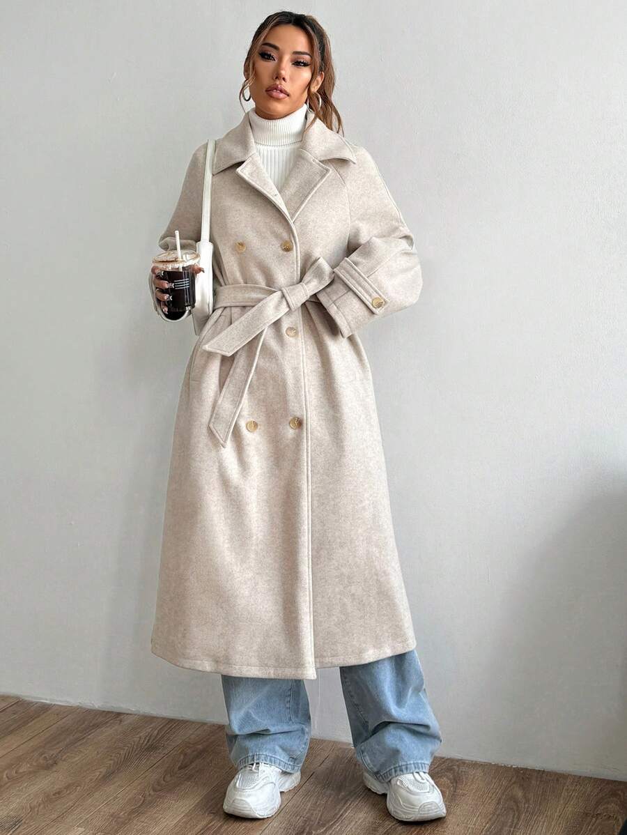 Lange trenchcoat dames met ceintuur - afbeelding 3