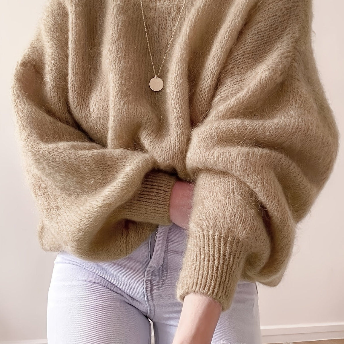 Fluffy oversized trui dames, Kaki - afbeelding 14