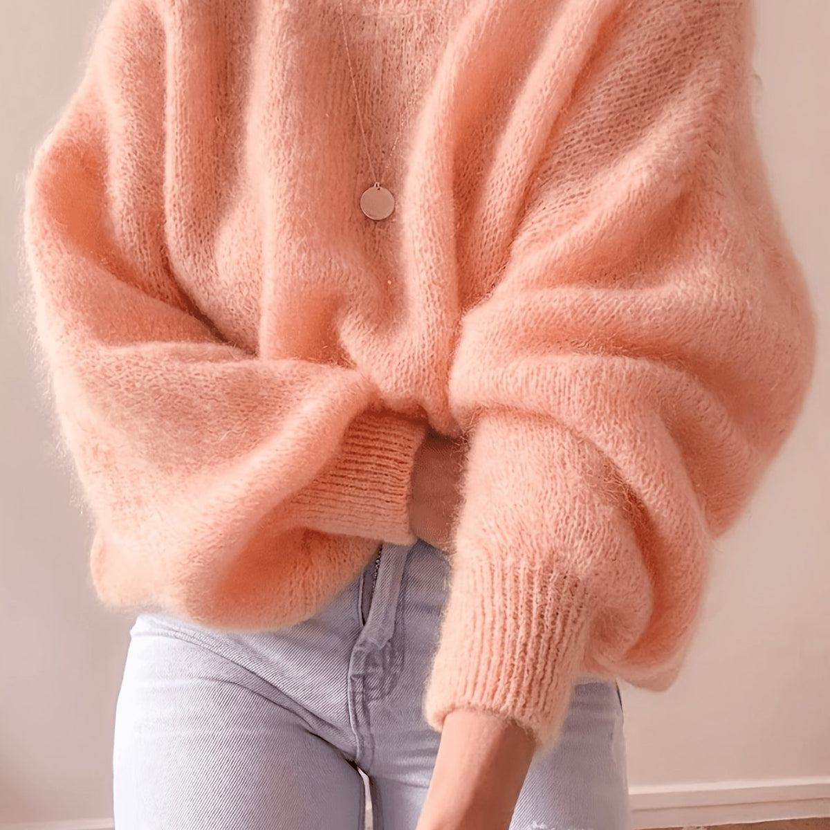 Fluffy oversized trui dames, Perzik - afbeelding 16