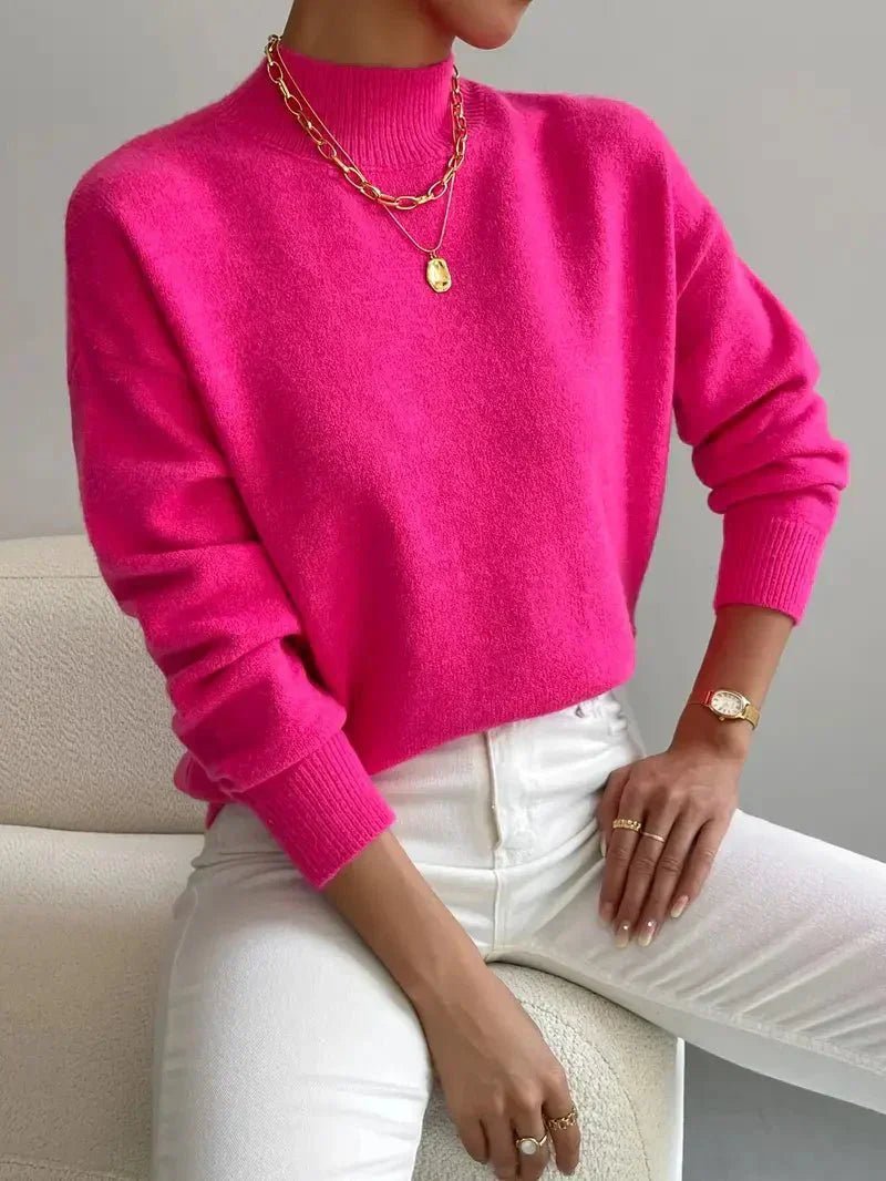 Ruime trui dames met halve col, roze - afbeelding 7