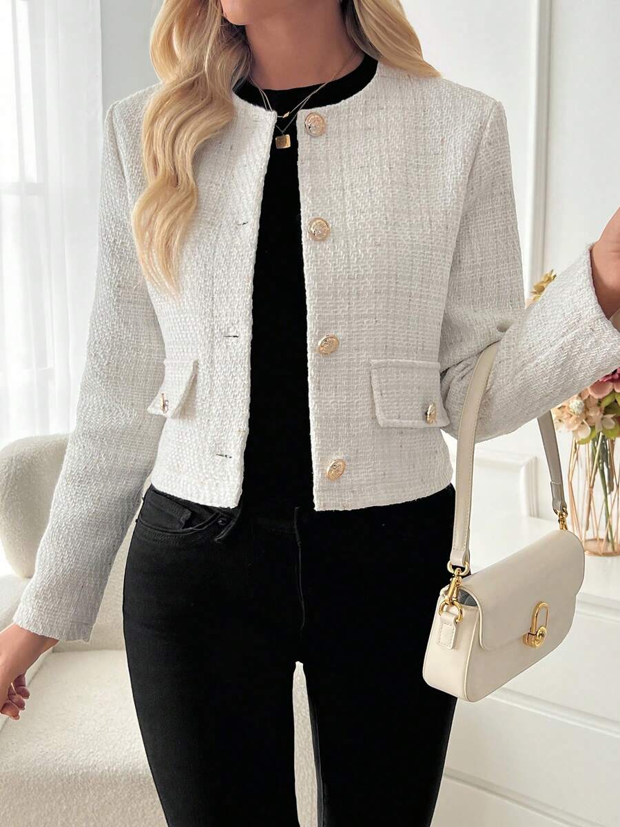Tweed tussenjas dames, wit - afbeelding 1