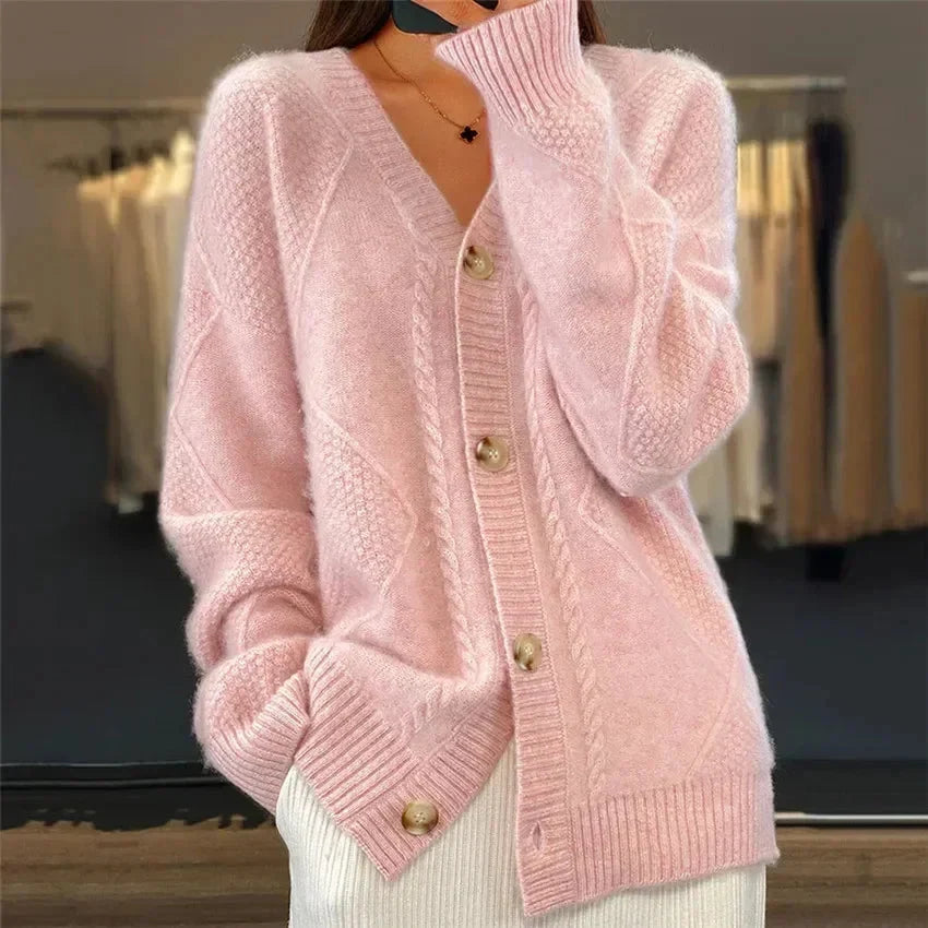 V-hals cardigan dames met knopen, roze - afbeelding 5