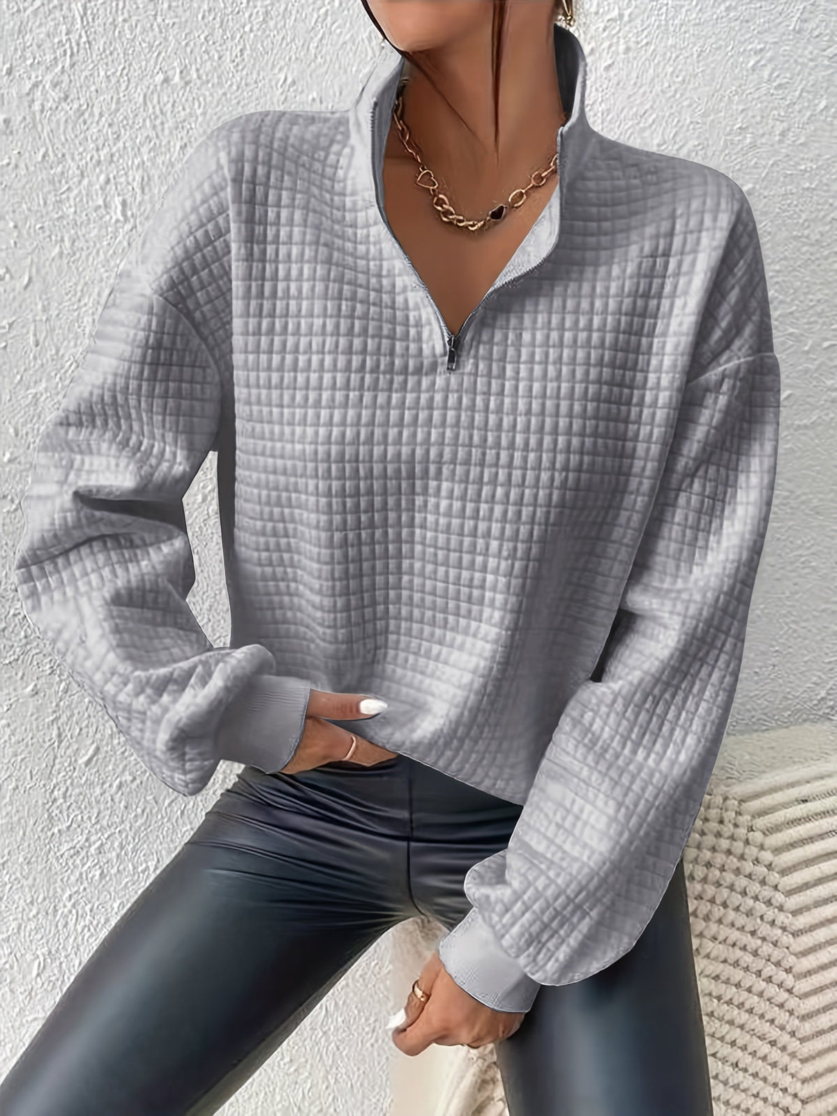 Losse half zip trui dames - afbeelding 10