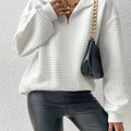 Losse half zip trui dames, wit - afbeelding 11