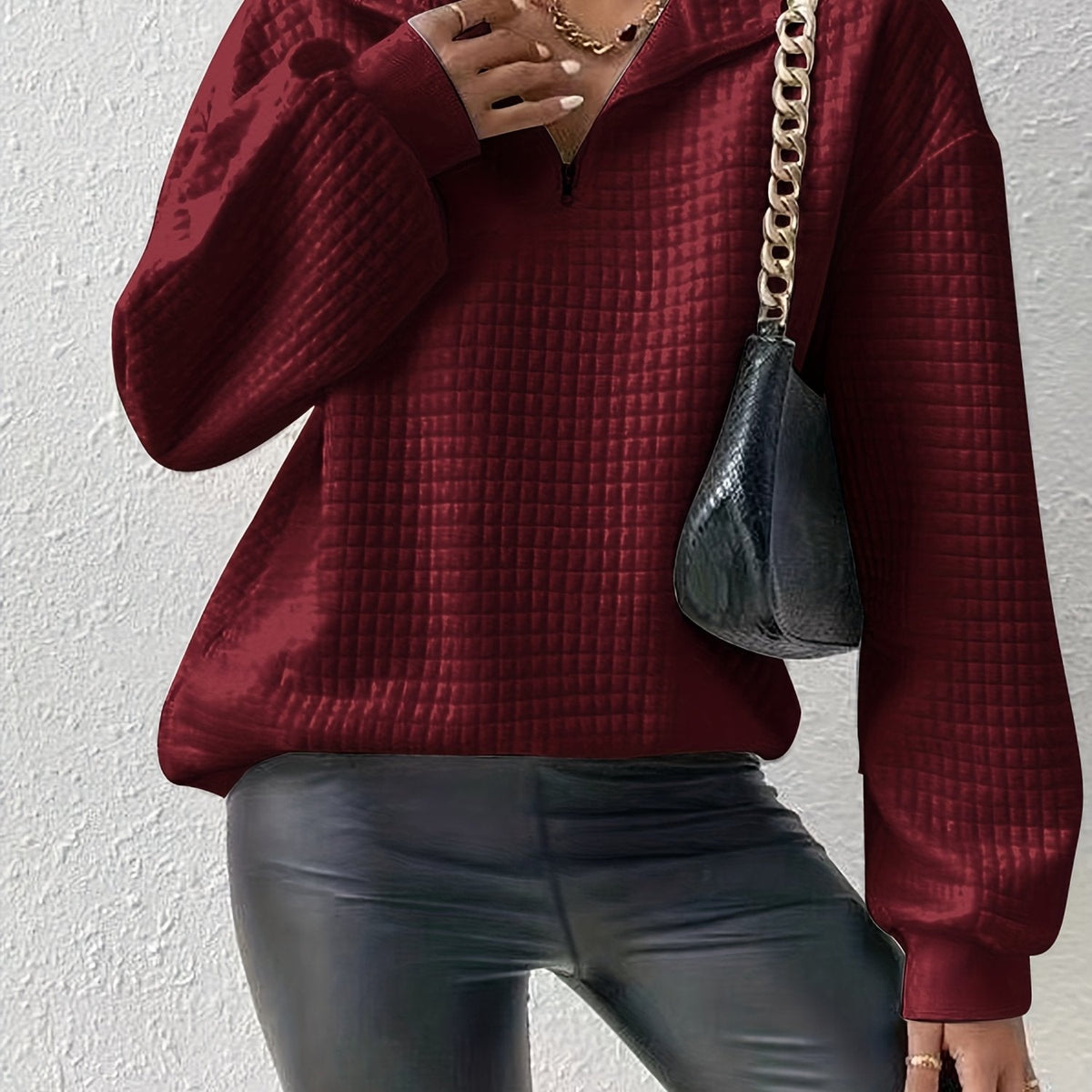 Losse half zip trui dames, bordeaux - afbeelding 12