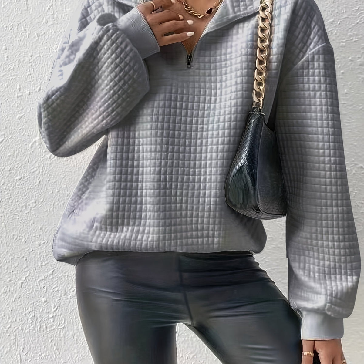 Losse half zip trui dames, grijs - afbeelding 13