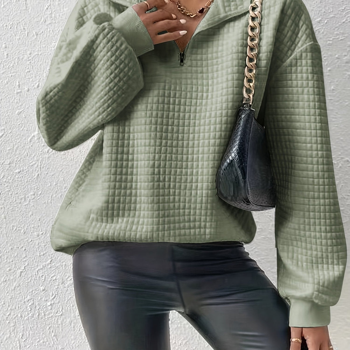 Losse half zip trui dames, lichtgroen - afbeelding 15