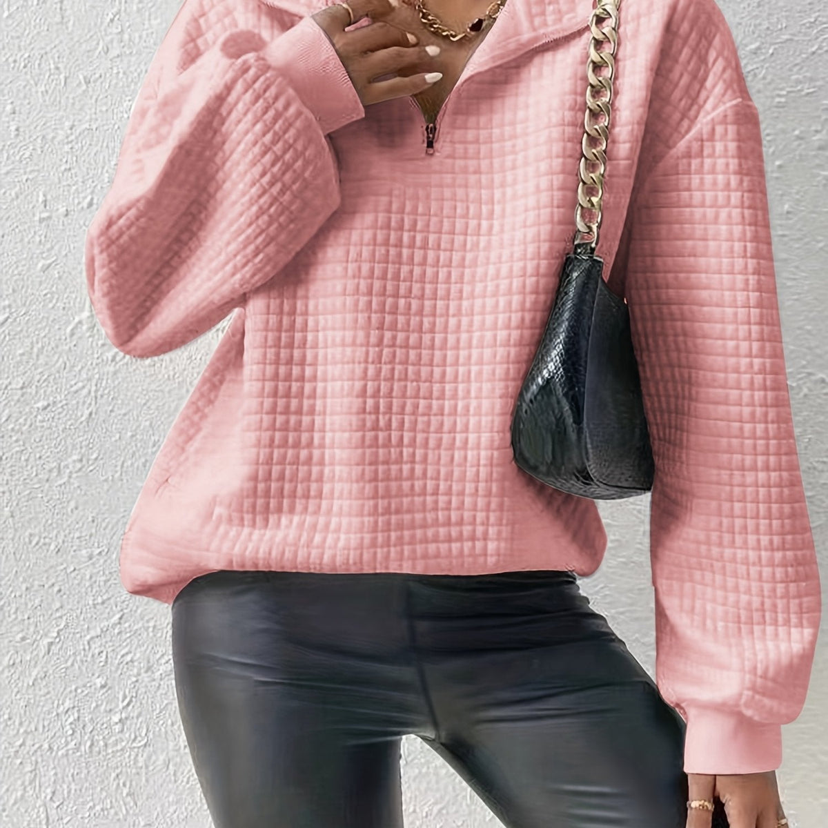 Losse half zip trui dames, roze - afbeelding 16