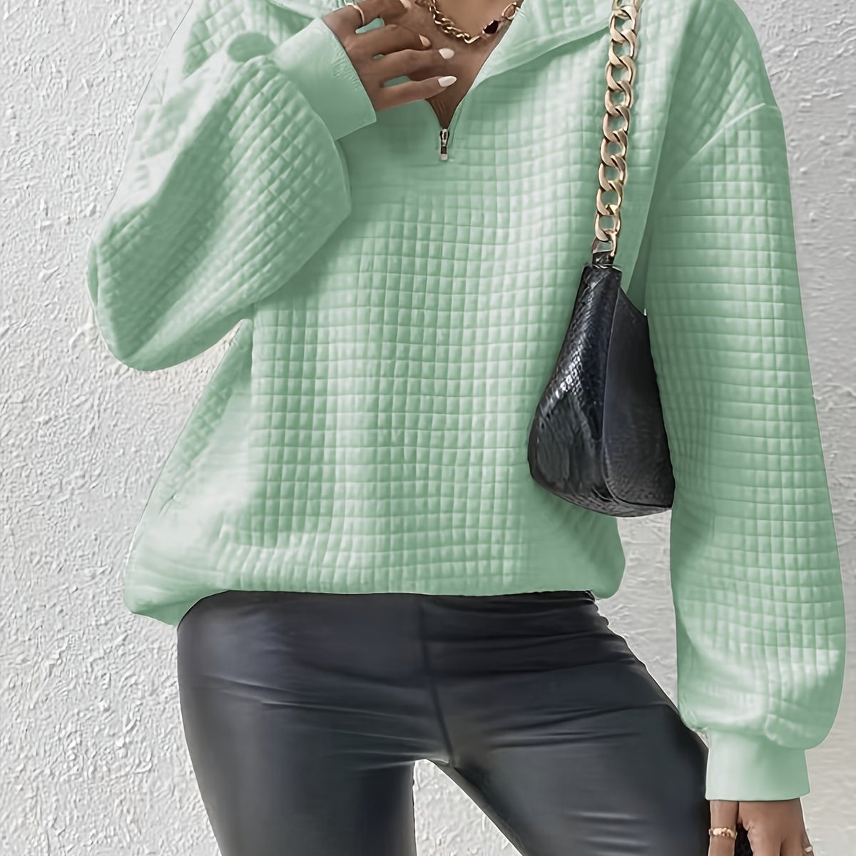 Losse half zip trui dames, mintgroen - afbeelding 17