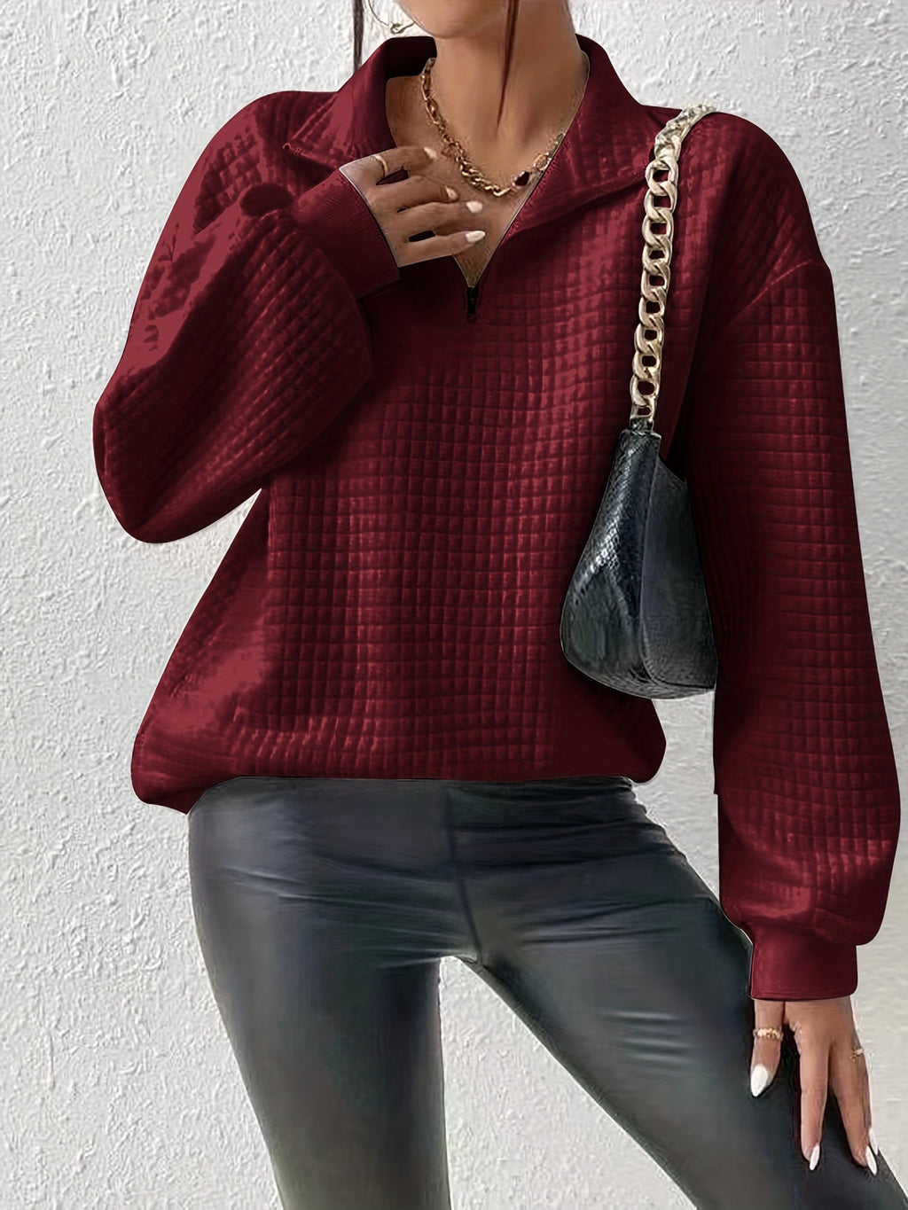 Losse half zip trui dames - afbeelding 2