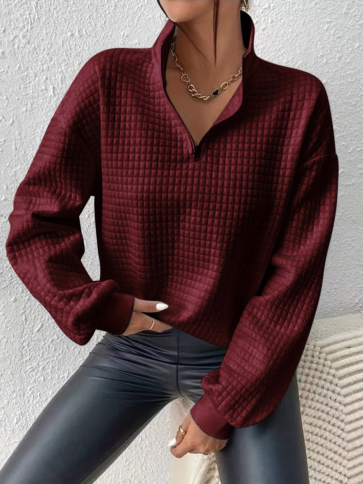 Losse half zip trui dames - afbeelding 8