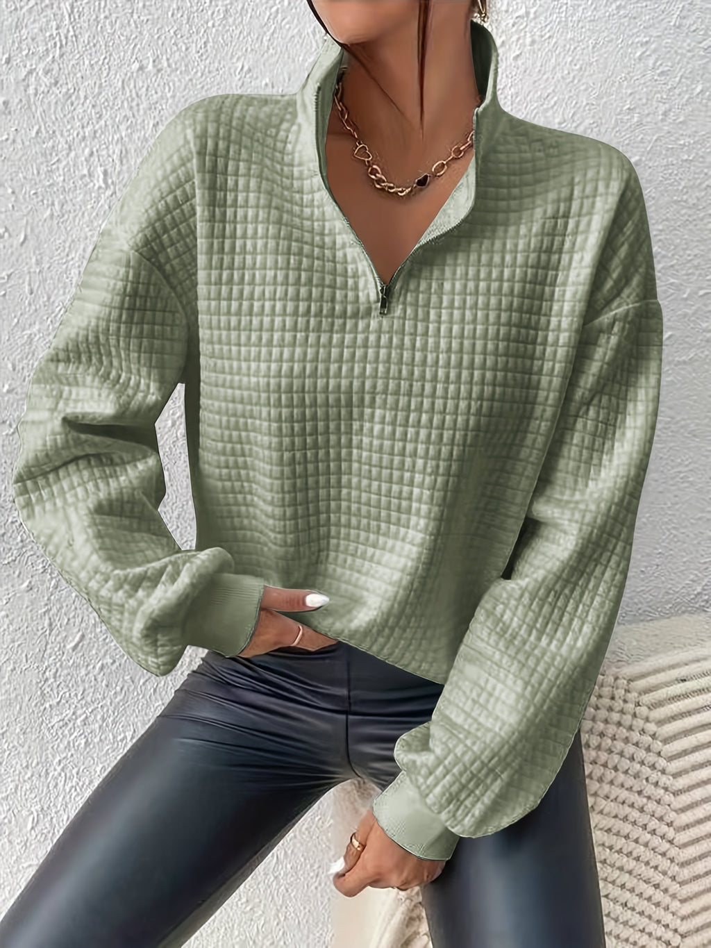 Losse half zip trui dames - afbeelding 9