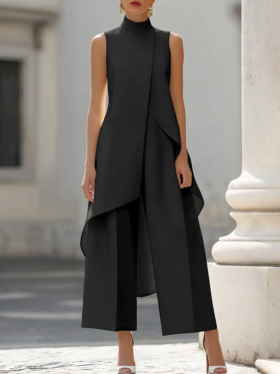 Wijde broek co-ord set dames, zwart - afbeelding 5