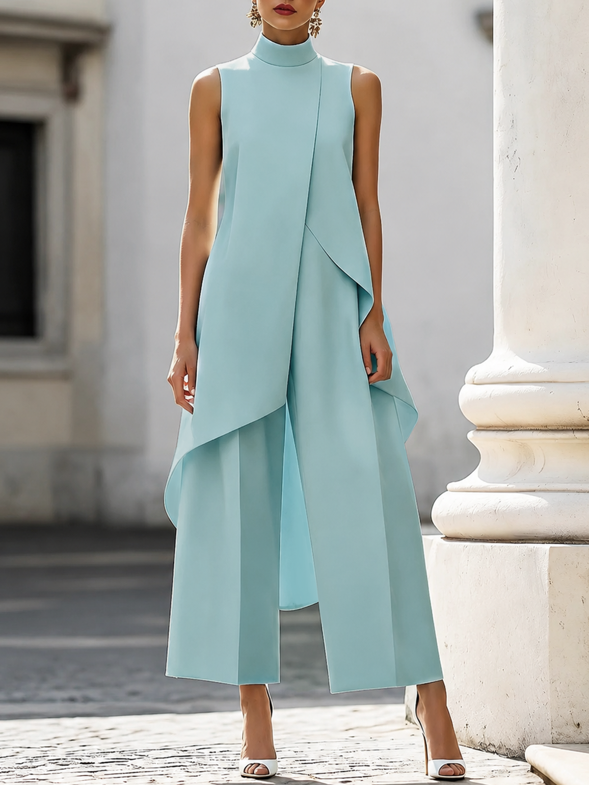 Wijde broek co-ord set dames, lichtblauw - afbeelding 7