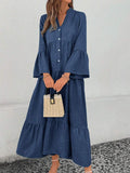 Wijde lange jurk dames, blauw - afbeelding 1