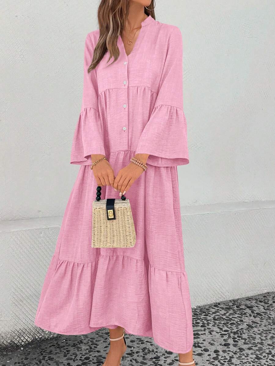 Wijde lange jurk dames, roze - afbeelding 11
